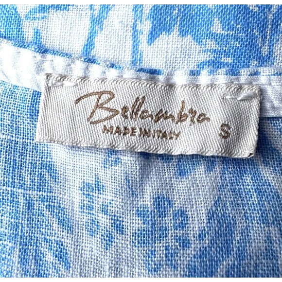 Bellambra Top Womens Small Blue White Floral Linen Made in Italy Blouse Coastal - Picture 4 of 10